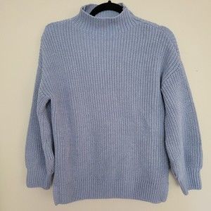 Cupcakes and Cashmere Mock Neck Ribbed Knit Chunky Sweater Size Small Light Blue